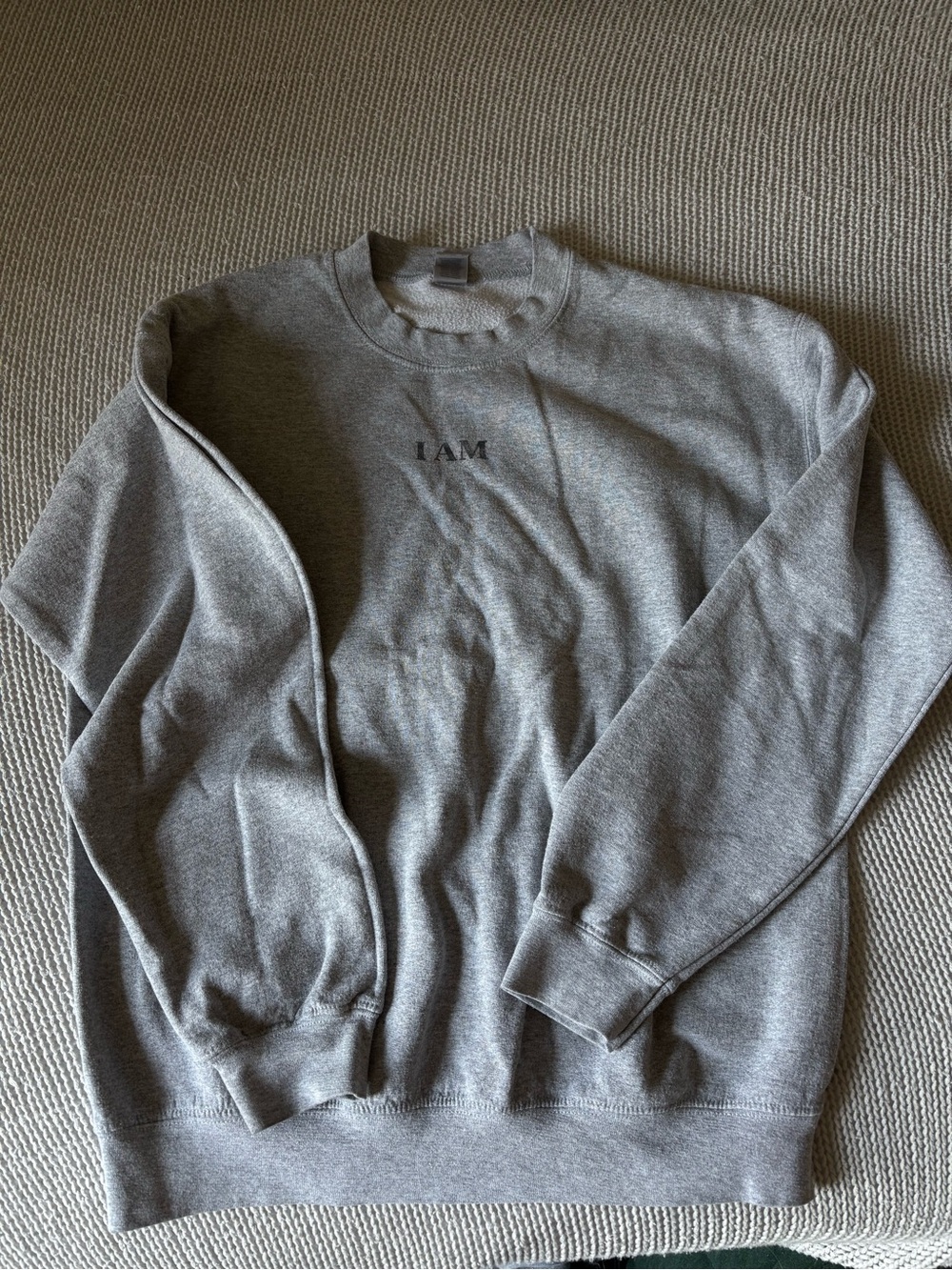 Gildan Gray 'I AM' Embroidered Crewneck Sweatshirt